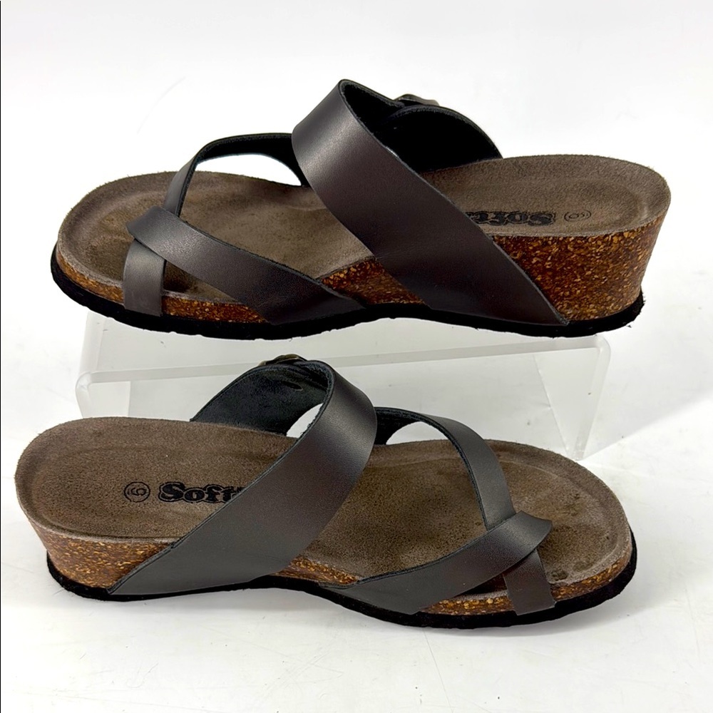 Softwalk Women's Brown Cork Wedge Slide Sandals